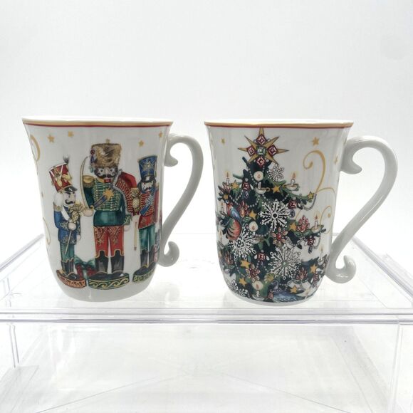 Williams Sonoma Mugs Twas The Night Before Christmas Tree Nutcrackers Set of 2
